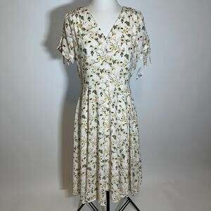NWT R & K White/Yellow Floral Gingham Print Midi Dress Womens Size 6 Cottagecore